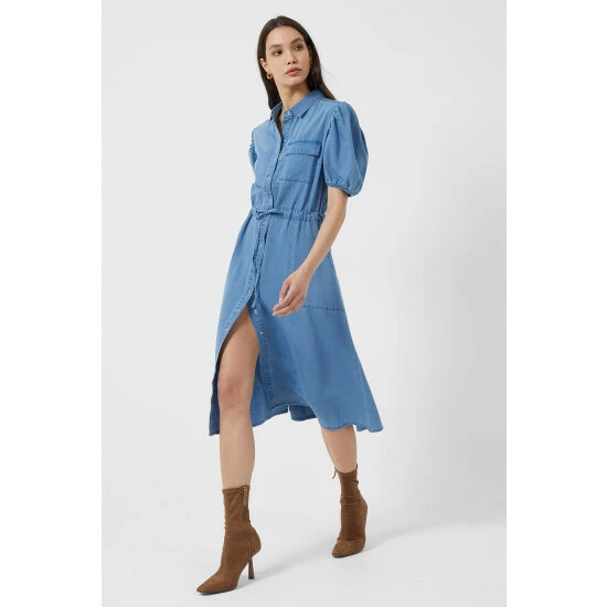 unnamed-file-10.jpg French Connection Blue Zaves Chambray Puff Sleeve Denim Midi Shirt Dress -French Connection store unnamed file 10