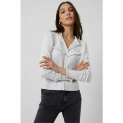 French Connection store 8 French Connection Lydia Grey Knitted Frill Cardigan