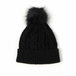 French Connection Black Cable Knit Faux Bobble Beanie -French Connection store unnamed file 1068