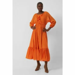 French Connection Orange Anna Cora Pleated Ruffle Dress