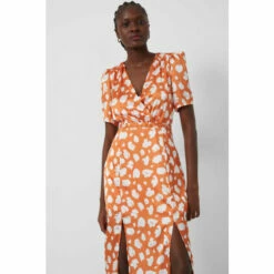 French Connection Orange Aimee Inu Satin Split Front Dress -French Connection store unnamed file 127