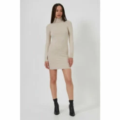French Connection Brown Babysoft Roll Neck Dress