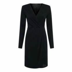 French Connection Black Solid Meadow Jersey Wrap Dress