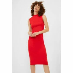 French Connection Womens Red Manhatten Jersey Bodycon Dress