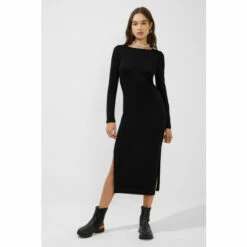 French Connection Black Solid Meadow Jersey Long Sleeve Dress -French Connection store unnamed file 217
