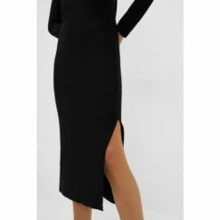 French Connection Black Solid Meadow Jersey Long Sleeve Dress -French Connection store unnamed file 218