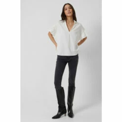 French Connection Sidney Cotton Ruffle Short Sleeve White Shirt