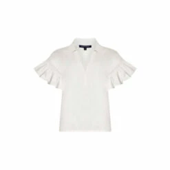 French Connection Sidney Cotton Ruffle Short Sleeve White Shirt -French Connection store unnamed file 243