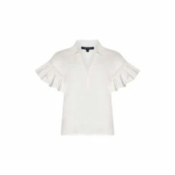 French Connection Sidney Cotton Ruffle Short Sleeve White Shirt -French Connection store unnamed file 244
