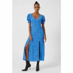 French Connection Blue Bhelle Collet Crepe Midi Dress