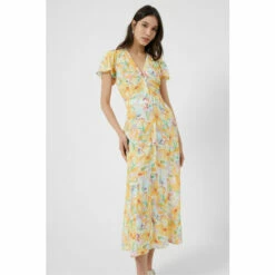 French Connection Yellow Isadora Delphine Short Sleeve Belted Maxi Dress