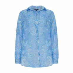 French Connection Blue Ferna Bella Ditsy Oversized Popover Shirt -French Connection store unnamed file 254