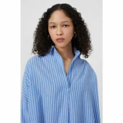 French Connection Blue And White Stripe Side Split Popover Shirt -French Connection store unnamed file 258