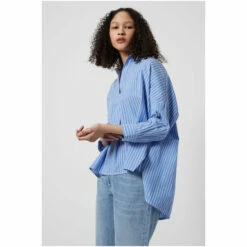French Connection Blue And White Stripe Side Split Popover Shirt -French Connection store unnamed file 259