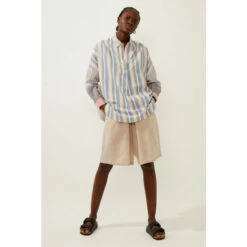 French Connection Blue Mixed Stripe Pop Overshirt