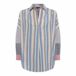 French Connection Blue Mixed Stripe Pop Overshirt -French Connection store unnamed file 290
