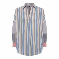 French Connection Blue Mixed Stripe Pop Overshirt -French Connection store unnamed file 292
