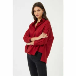 French Connection Red Poplin Side Split Shirt -French Connection store unnamed file 300