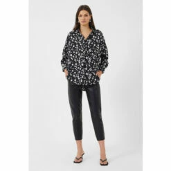 French Connection Oversized Crepe Light Doe Print Popover Black Shirt -French Connection store unnamed file 320