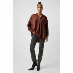 French Connection Oversized Crepe Brown Popover Shirt