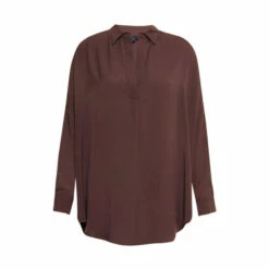 French Connection Oversized Crepe Brown Popover Shirt -French Connection store unnamed file 336