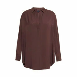 French Connection Oversized Crepe Brown Popover Shirt -French Connection store unnamed file 337