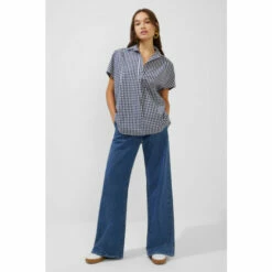 French Connection Blue Gingham Side Split Popover Shirt