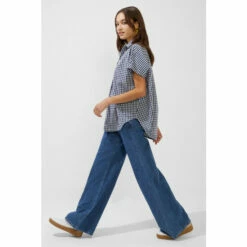 French Connection Blue Gingham Side Split Popover Shirt -French Connection store unnamed file 361