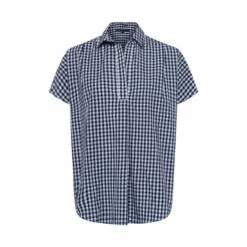 French Connection Blue Gingham Side Split Popover Shirt -French Connection store unnamed file 363