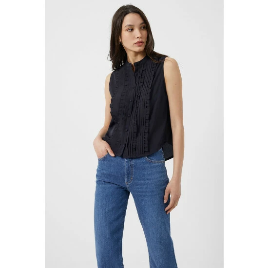 unnamed-file-374.jpg French Connection Blue Anika Recycled Crepe Light Ruffle Top -French Connection store unnamed file 374