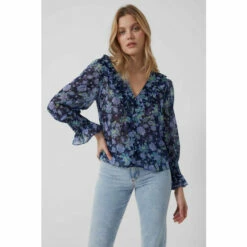 French Connection Blue Gloria Recycled Ruffle Top