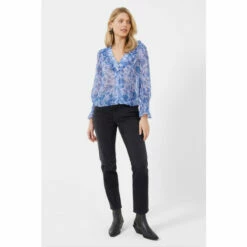 French Connection Blue Gloria Recycled Ruffle Top