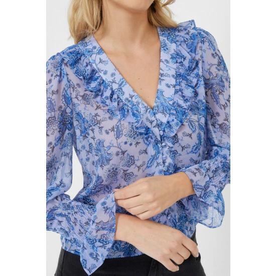 unnamed-file-386.jpg French Connection Blue Gloria Recycled Ruffle Top -French Connection store unnamed file 386