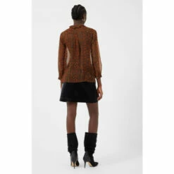 French Connection Brown Erina Crinkle Ruffle Front Button Down Blouse -French Connection store unnamed file 390