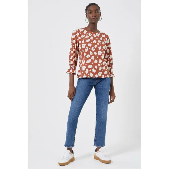 unnamed-file-394.jpg French Connection Crepe Light 3/4 Length Sleeve Brown Crepe Top -French Connection store unnamed file 394