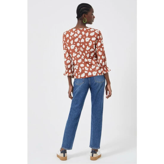 unnamed-file-395.jpg French Connection Crepe Light 3/4 Length Sleeve Brown Crepe Top -French Connection store unnamed file 395