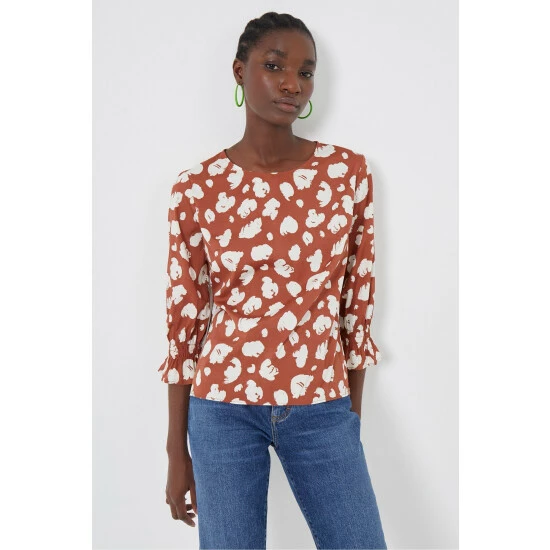 unnamed-file-396.jpg French Connection Crepe Light 3/4 Length Sleeve Brown Crepe Top -French Connection store unnamed file 396