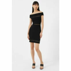 French Connection Black Viven Panelled Off Shoulder Dress