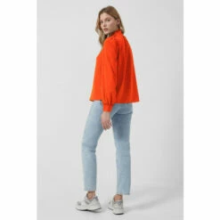 French Connection Red Arina Solid Button Neck Top -French Connection store unnamed file 408