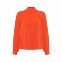 French Connection Red Arina Solid Button Neck Top -French Connection store unnamed file 410