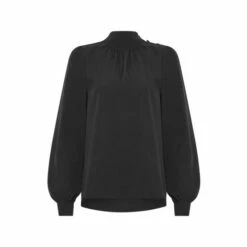 French Connection Arina Black Solid Button Neck Top -French Connection store unnamed file 414
