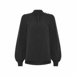French Connection Arina Black Solid Button Neck Top -French Connection store unnamed file 415