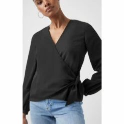 French Connection Black Crepe Light Long Sleeve Wrap Top -French Connection store unnamed file 418