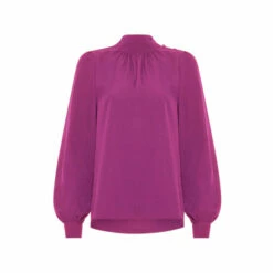 French Connection Purple Arina Solid Button Neck Top -French Connection store unnamed file 423