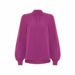 French Connection Purple Arina Solid Button Neck Top -French Connection store unnamed file 424