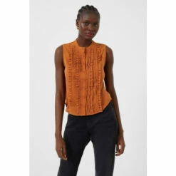 French Connection Anika Recycled Crepe Light Ruffle Brown Top
