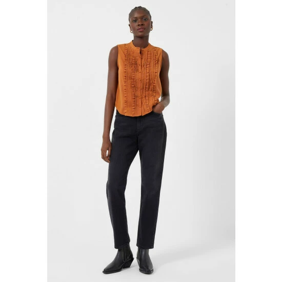 unnamed-file-427.jpg French Connection Anika Recycled Crepe Light Ruffle Brown Top -French Connection store unnamed file 427