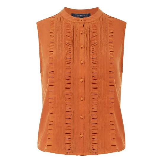 unnamed-file-429.jpg French Connection Anika Recycled Crepe Light Ruffle Brown Top -French Connection store unnamed file 429