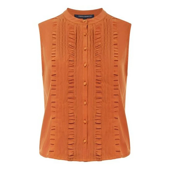 unnamed-file-430.jpg French Connection Anika Recycled Crepe Light Ruffle Brown Top -French Connection store unnamed file 430