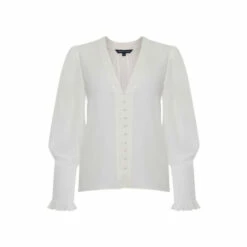 French Connection Crepe White V-Neck Blouse -French Connection store unnamed file 439